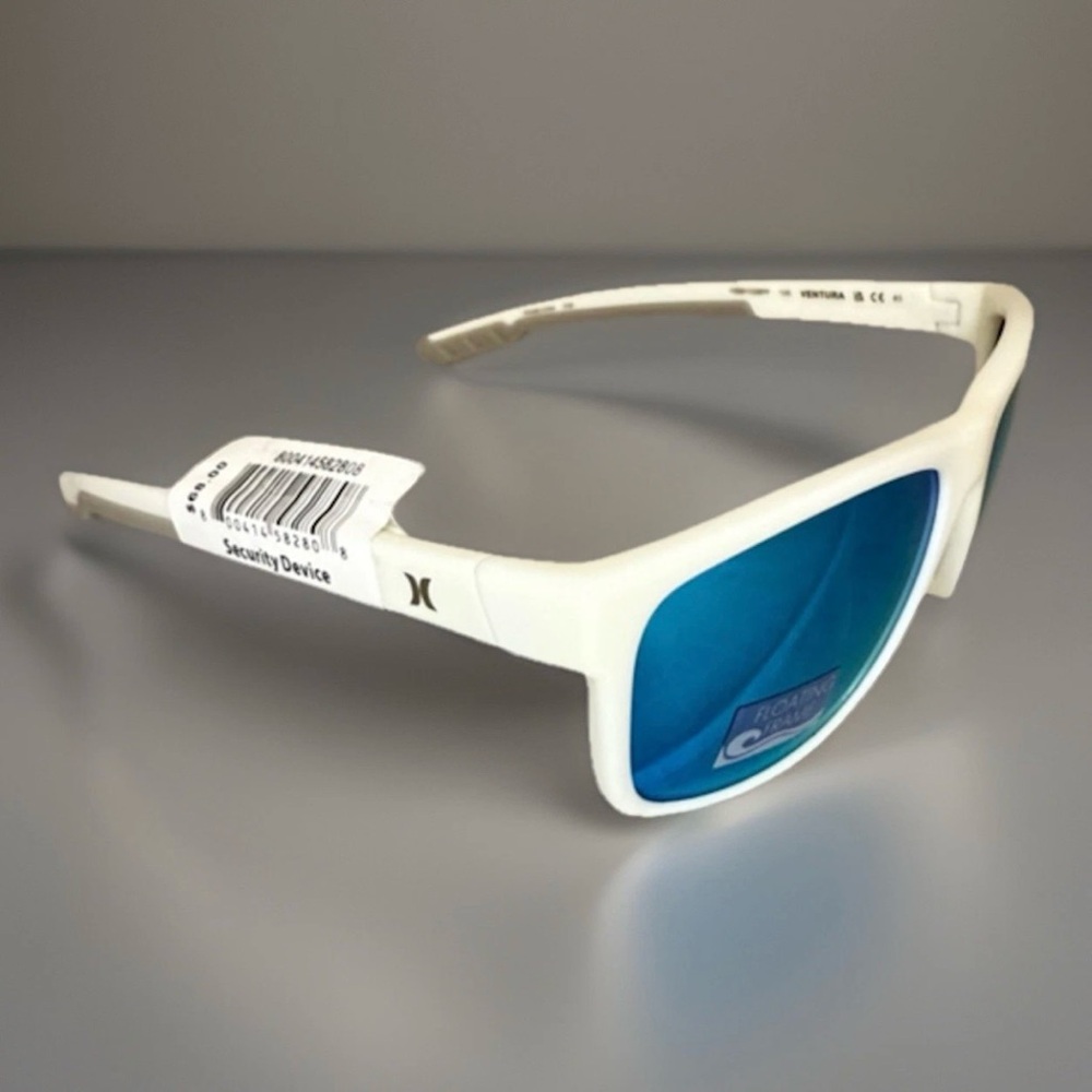 Hurley Sunglasses Floating White Frame Blue Lenses Polarized Unisex - Picture 3 of 6